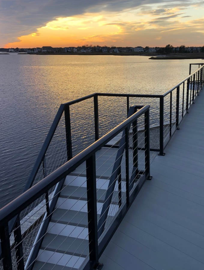 Black cable railing with LockDry decking